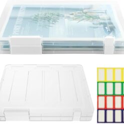 2pcs A4 Paper Storage Clear A4 File Portable Project Case Plastic Storage Box for 8.5" x 11" Scrapbook Paper Storage Boxes Documents Magazines Holder w/12 Index sticker(COLOR:clear)