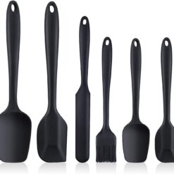 Spatulas Set of 6, Food Grade Silicone Spatulas, Heat Resistant, Seamless One Piece Design, Stainless Steel Core, Kitchen Utensils Nonstick for for Cooking, Baking and Mixing (Black)