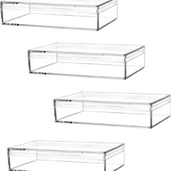 Clear Acrylic Box with Lids, 4 Pack 4.3x2.7x1 Inch Clear Acrylic Plastic Square Cube Storage Candy Box Containers for Wedding, Party, Treats, Coin, Jewelry Accessories