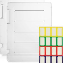 2 Pack Plastic Project Case, Trasparent Scrapbook Paper Storage Boxes with 12pcs Index sticker, Documents Magazines Holder, Office School Supplies Accessories Organizer for 8.5" x 11" Letter Paper