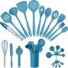 Silicone Cooking Utensils Set, 25 Piece Kitchen Utensils with Holder, Non Toxic Kitchen Tools Spatula, Turner, Spoon, Ladle for Nonstick Cookware, Heat Resistant & Dishwasher Safe - Blue