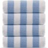 Turkish Linens Premium Quality 100% Cotton Turkish Cabana Thick Stripe Pool Beach Towels 4-Pack (Light Blue, 30x60 Inch)