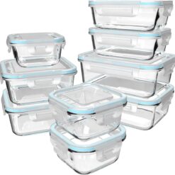 18 Piece Glass Food Storage Containers with Lids, Glass Meal Prep Containers, food storage Containers for Food Storage with Lids, BPA Free & Leak Proof (9 lids & 9 Containers)