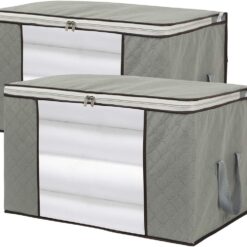 2 Pack Foldable Large Storage Bags 28 x 20 x 12 (L x W x H) inch for Comforter Quilt Blanket Clothes with Clear Window & Handles - Easy to Fit King Size Comforter Set - Closet Under Bed Organizer