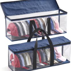 Hat Storage for Baseball Caps, Non-woven Wide Hat Organizer, Large Sports Hat Storage Bag, Hat Racks Holder for Closet with Handles, Hat Organizer Case for Home (Grey, 2Pack)