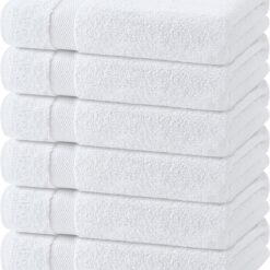 White Bath Towels 24x50 Inch, 6 Pack - Extra Absorbent Cotton Towel Set for Bathroom