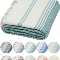 Organic Diamond Turkish Bath & Beach Towel | 100% Oeko-TEX Certified Cotton, Ultra-Soft, Quick-Dry, Lightweight, Compact & Oversized Luxury Peshtemal Towel, Prewashed, 71"x36", Sage Green