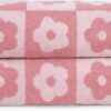 2-Pieces Luxury Bath Towels Checkered Floral, Pink Towels for Women Girls Shower Body 27.5x55 Inches, Cute Decor for Bathroom & Pool Days, Cotton