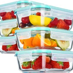 Glass Food Storage Containers with Airtight Snap Locking Lids BPA Free Meal Prep Container Set For Home Kitchen Restaurant - Freezer, Microwave, Oven, Dishwasher Safe [23oz, 6 Pack]