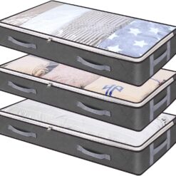 3 Pack Underbed Storage Bags 75L Foldable Clothes Bag Large Capacity Storage Containers with Clear Window Reinforced Handles Zippered Organizer Non-Woven for Comforters Blankets Bedding