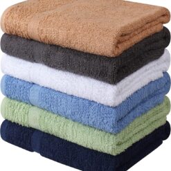 100% Cotton 6 Pack Bath Towel Set, Quick Dry, Super Absorbent, Light Weight, Soft, (27 x 54 Pack of 6) Beige, White, Grey, Sky Blue, SAGE Green, Navy