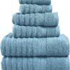 Large Bath Towels Set - Premium Quality, Soft, 100% Cotton Towels for Bathroom, Hotel & Spa - Includes 2 Bath, 2 Hand & 2 Wash Cloths, Super Absorbent Quick Dry Towel (6 Piece Set) - Blue